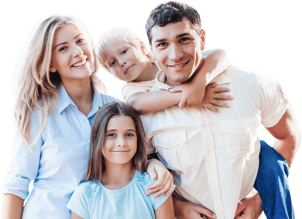 Happy family of four smiling